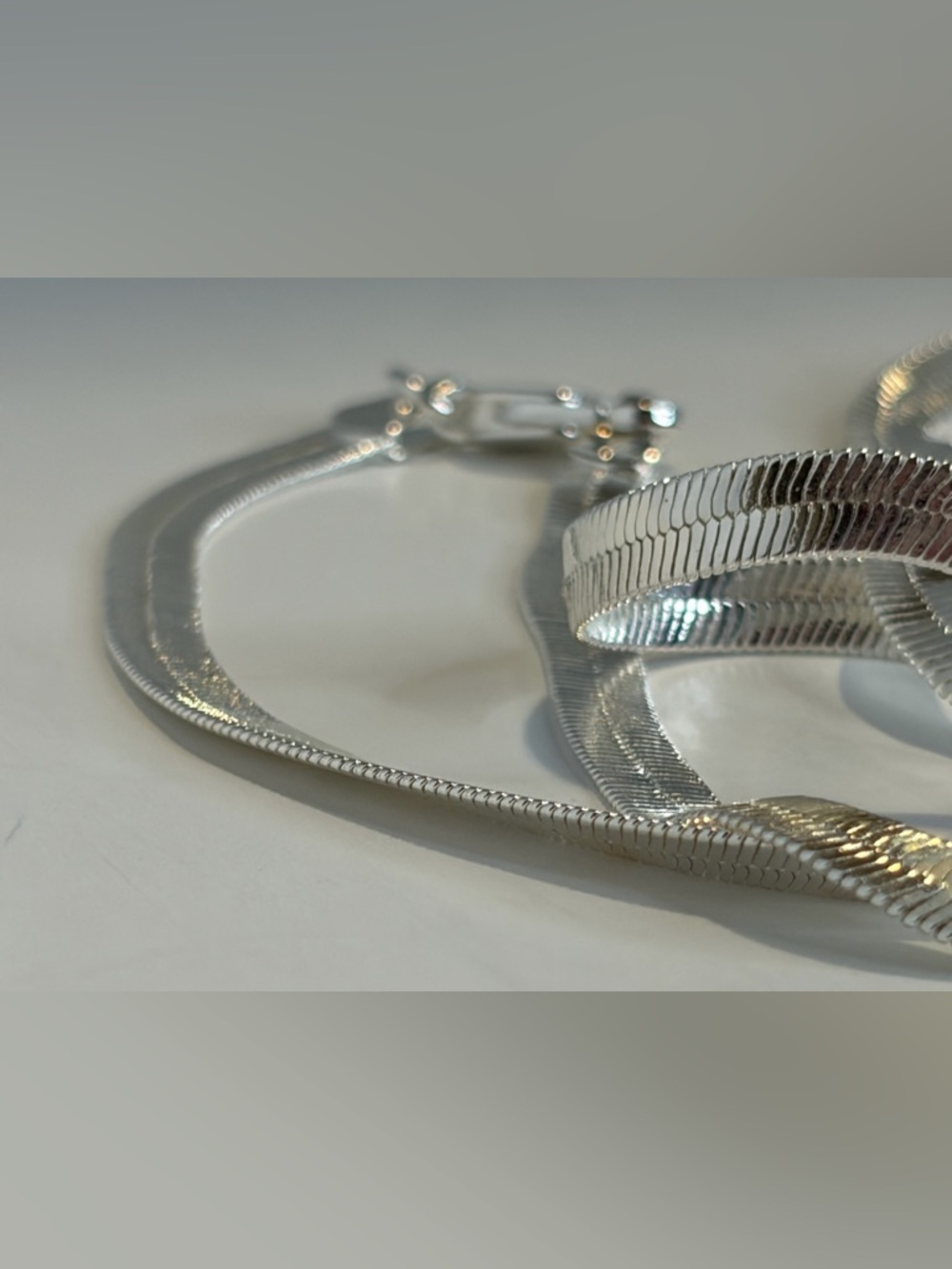 925 Sterling Silver Herringbone Chain Necklace -Unisex - Picture 6 of 11